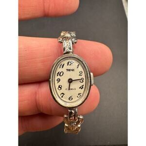Vintage Rare Trifari 17 Jewels Chain Bracelet Watch Silver Tone White Dial